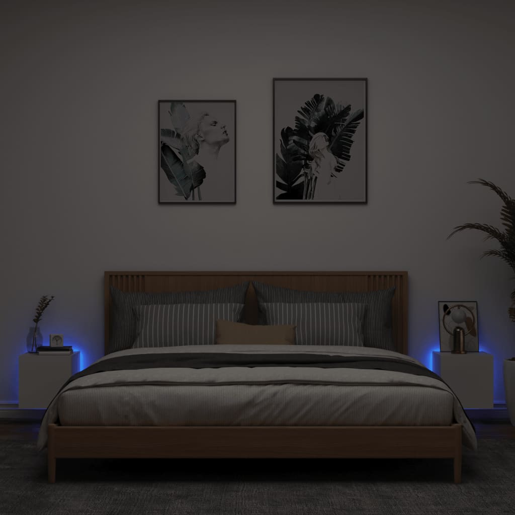 Meubles TV muraux avec lumières LED 2 pcs blanc 30,5x35x30 cm - XIOS