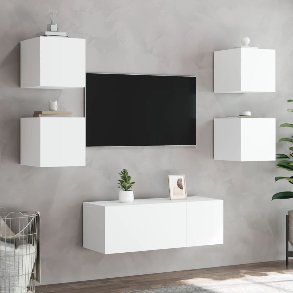 Meubles TV muraux avec lumières LED 2 pcs blanc 30,5x35x30 cm - XIOS