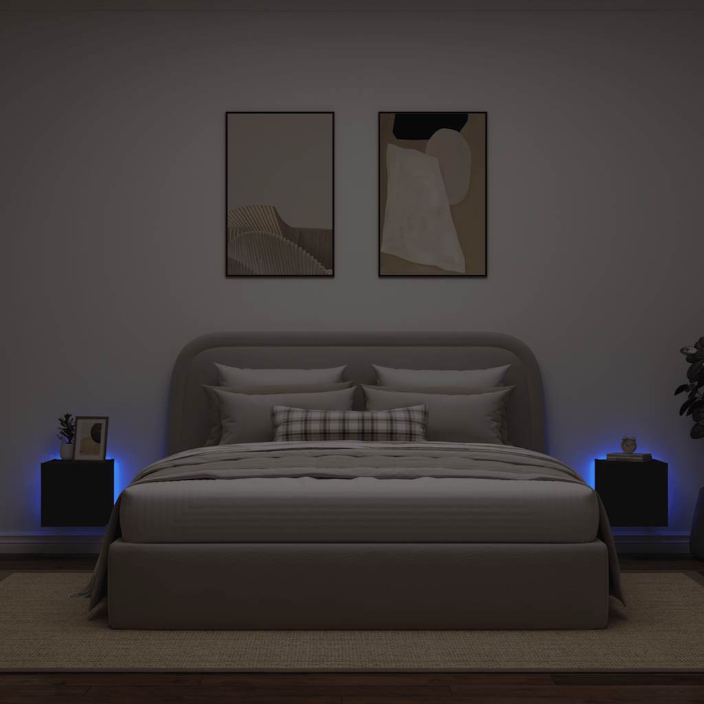 Meubles TV muraux avec lumières LED 2 pcs noir 30,5x35x30 cm - XIOS