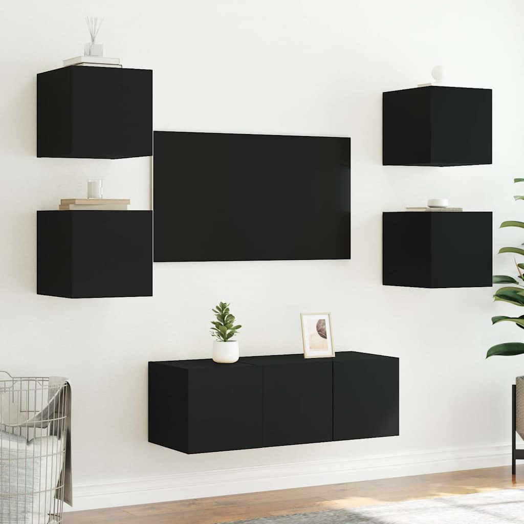 Meubles TV muraux avec lumières LED 2 pcs noir 30,5x35x30 cm - XIOS