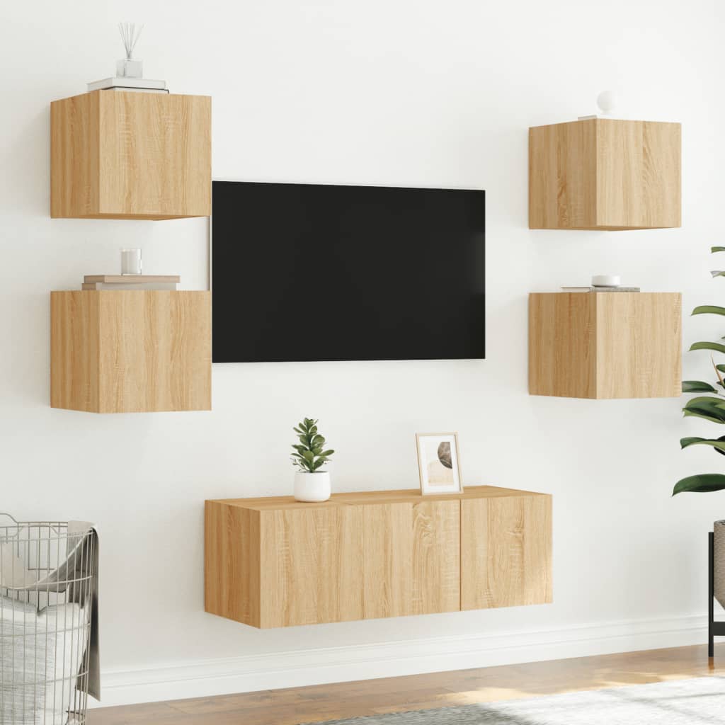 Meubles TV muraux lumières LED 2 pcs chêne sonoma 30,5x35x30 cm - XIOS