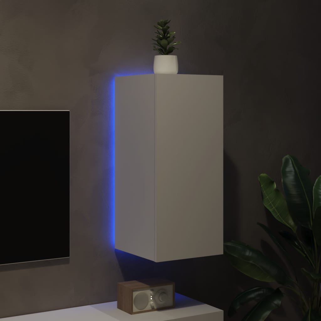Meuble TV mural avec lumières LED blanc 30,5x35x70 cm - XIOS