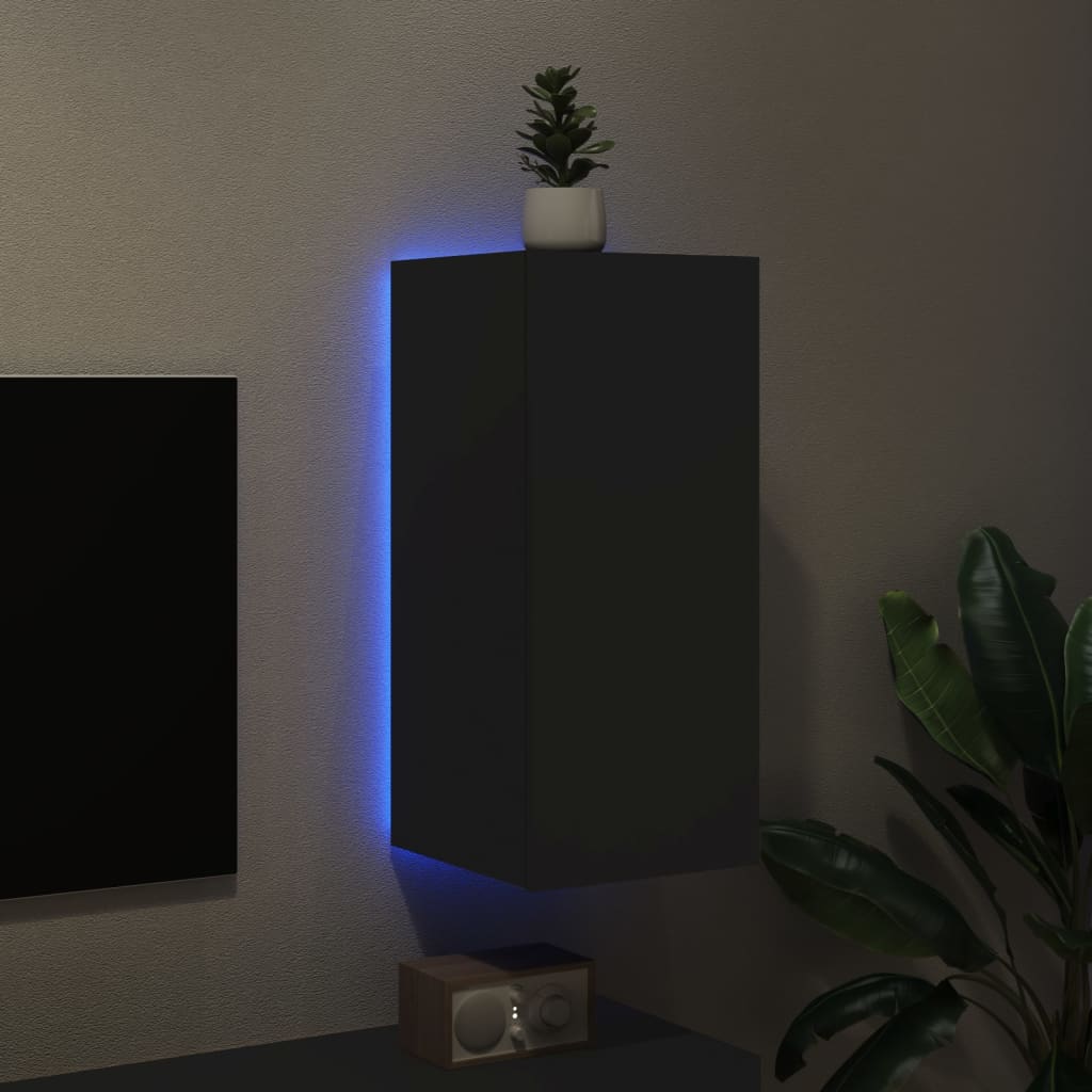 Meuble TV mural avec lumières LED noir 30,5x35x70 cm - XIOS