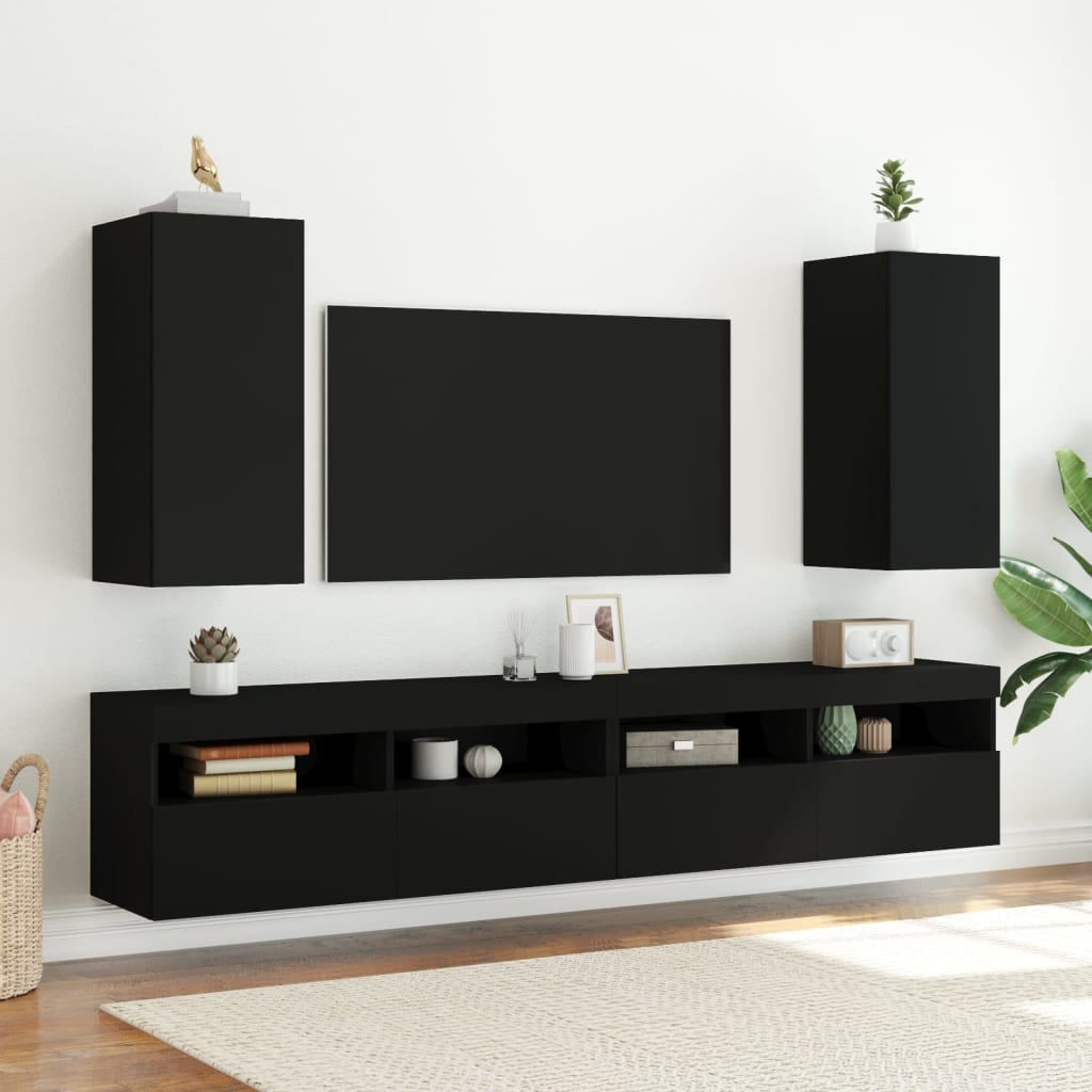 Meuble TV mural avec lumières LED noir 30,5x35x70 cm - XIOS