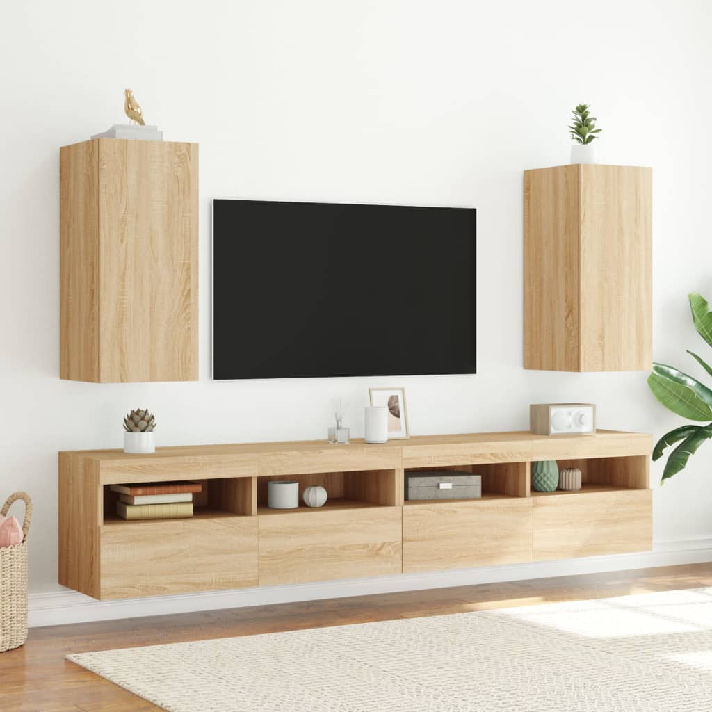 Meuble TV mural avec lumières LED chêne sonoma 30,5x35x70 cm - XIOS