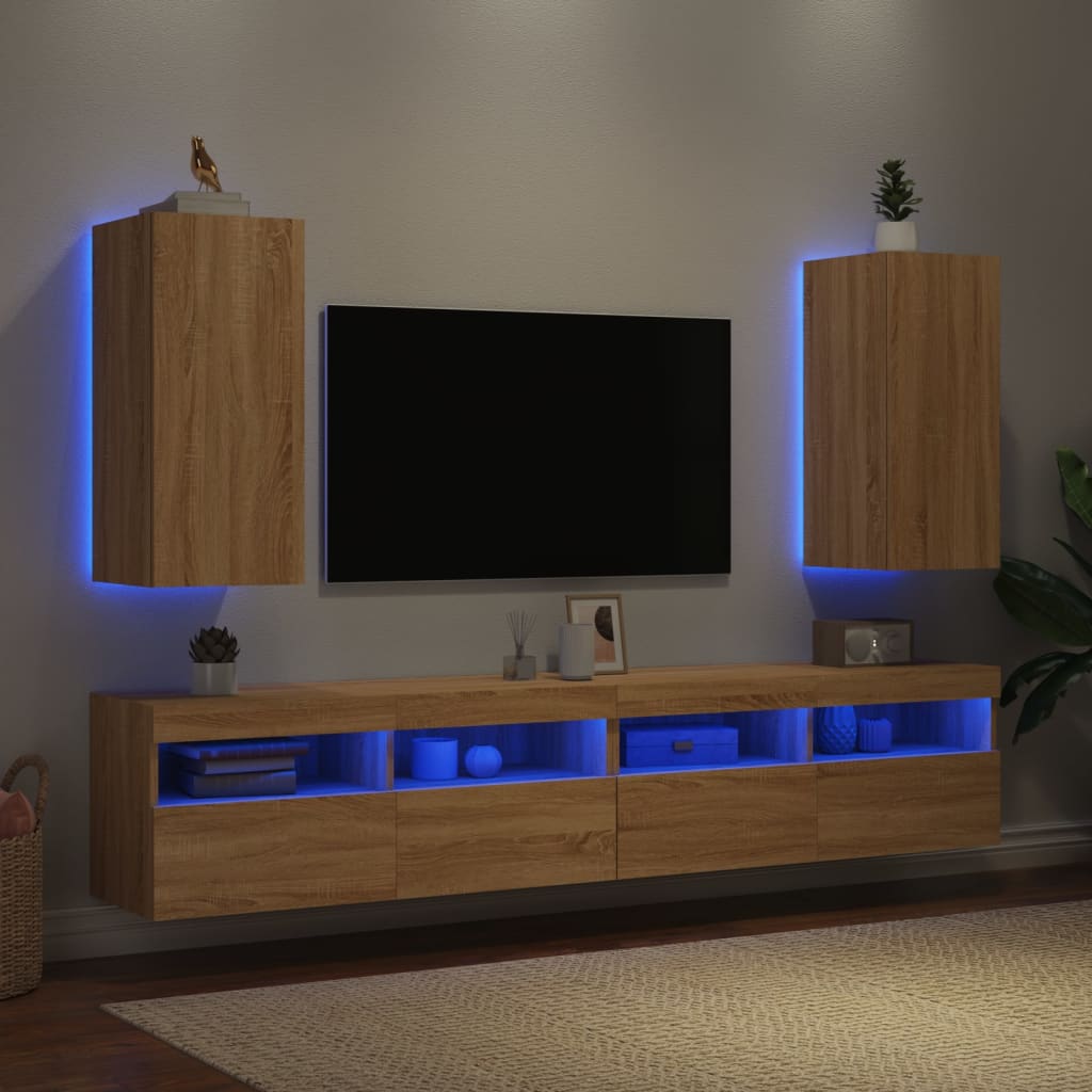 Meubles TV muraux lumières LED 2 pcs chêne sonoma 30,5x35x70 cm - XIOS