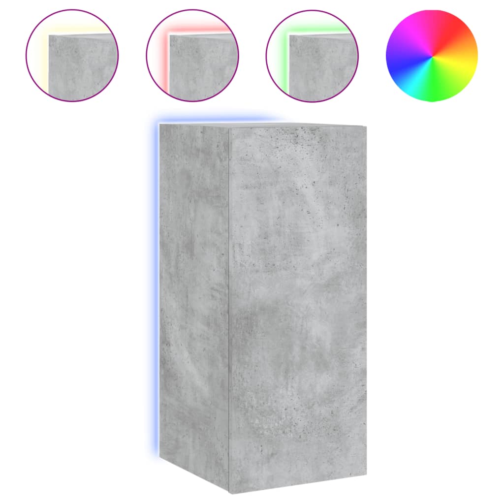 Meuble TV mural avec lumières LED gris béton 30,5x35x70 cm - XIOS