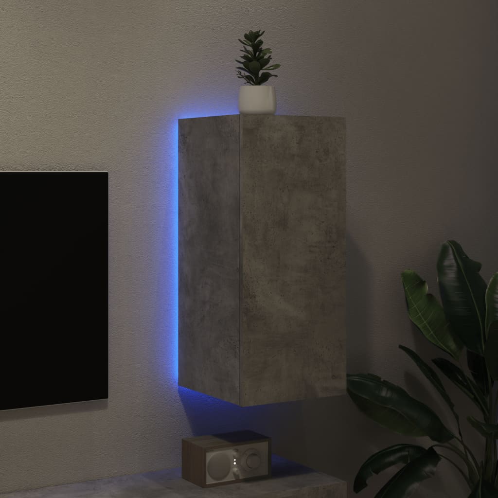 Meuble TV mural avec lumières LED gris béton 30,5x35x70 cm - XIOS