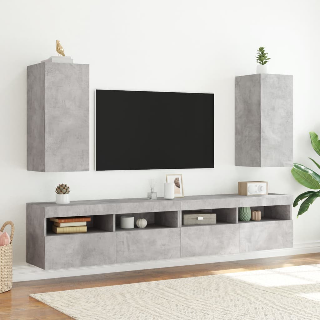 Meuble TV mural avec lumières LED gris béton 30,5x35x70 cm - XIOS