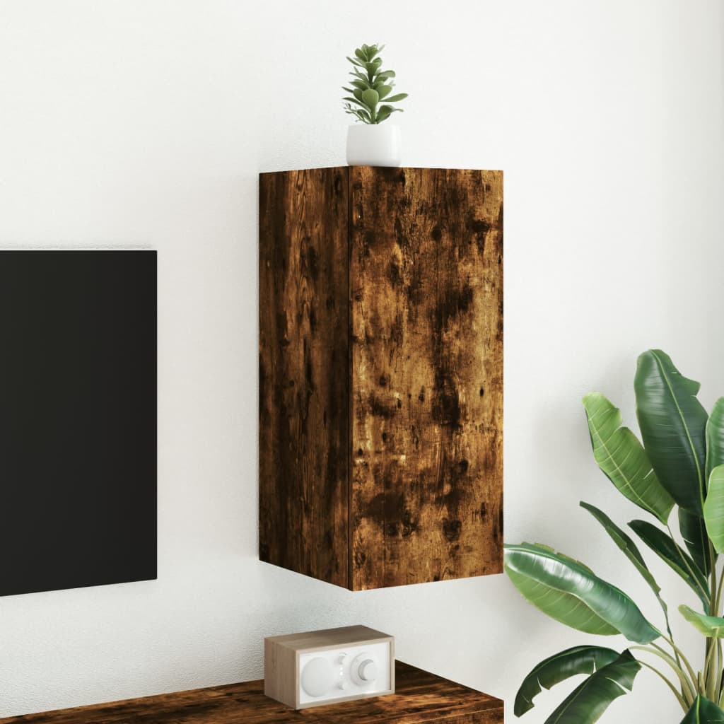 Meuble TV mural avec lumières LED chêne fumé 30,5x35x70 cm - XIOS