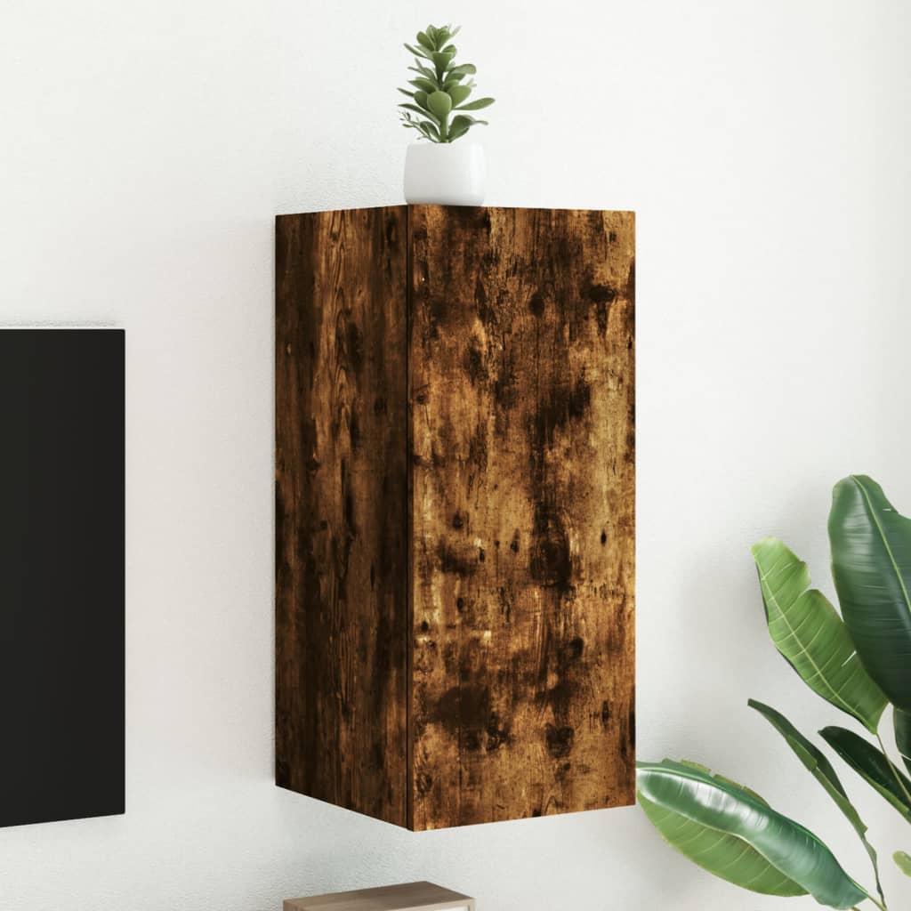 Meuble TV mural avec lumières LED chêne fumé 30,5x35x70 cm - XIOS