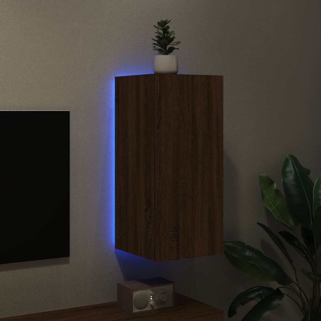 Meuble TV mural avec lumières LED chêne marron 30,5x35x70 cm - XIOS