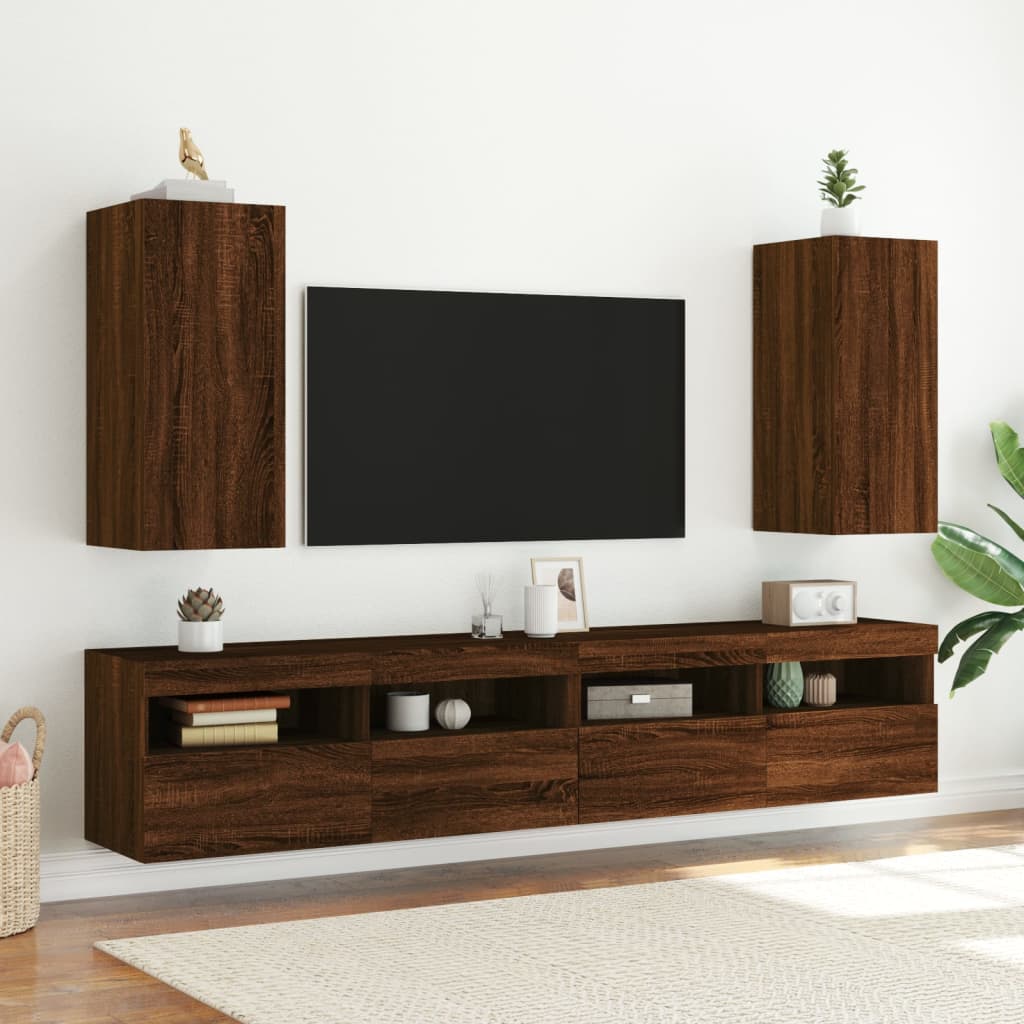 Meuble TV mural avec lumières LED chêne marron 30,5x35x70 cm - XIOS