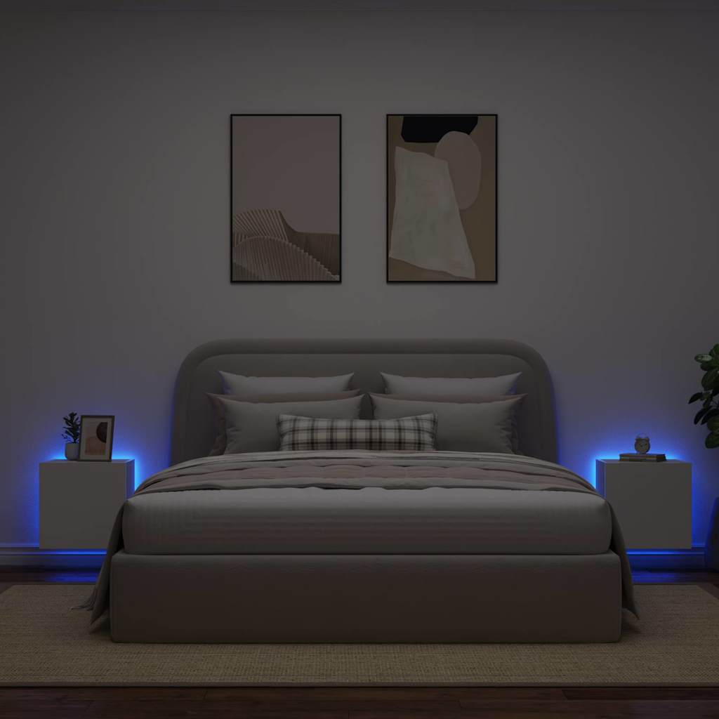 Meubles TV muraux avec lumières LED 2 pcs blanc 40,5x35x40 cm - XIOS