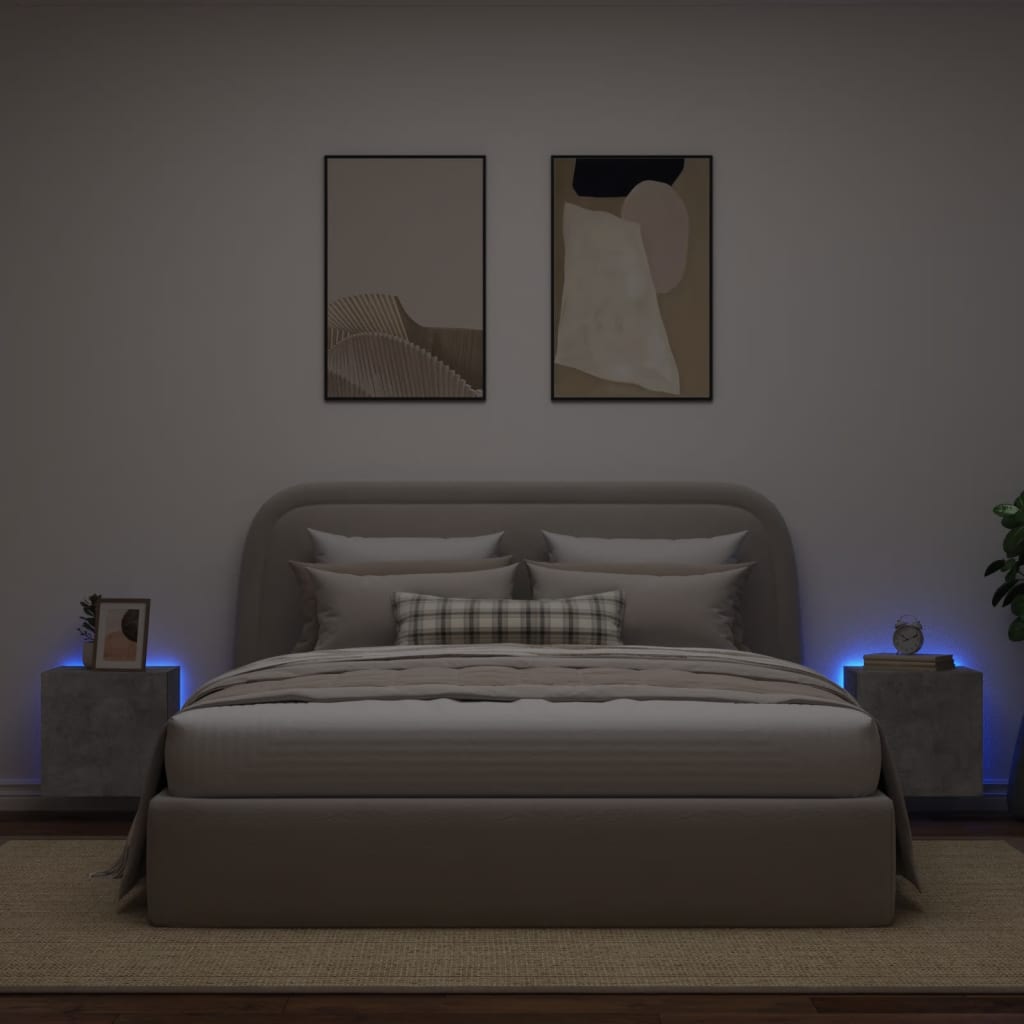Meubles TV muraux et lumières LED 2pcs gris béton 40,5x35x40 cm - XIOS