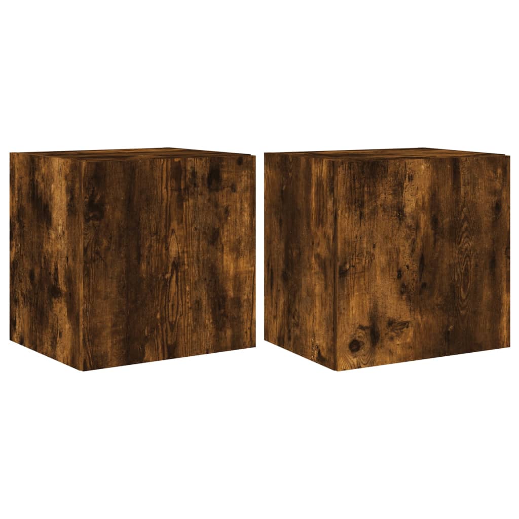 Meubles TV muraux et lumières LED 2pcs chêne fumé 40,5x35x40 cm - XIOS