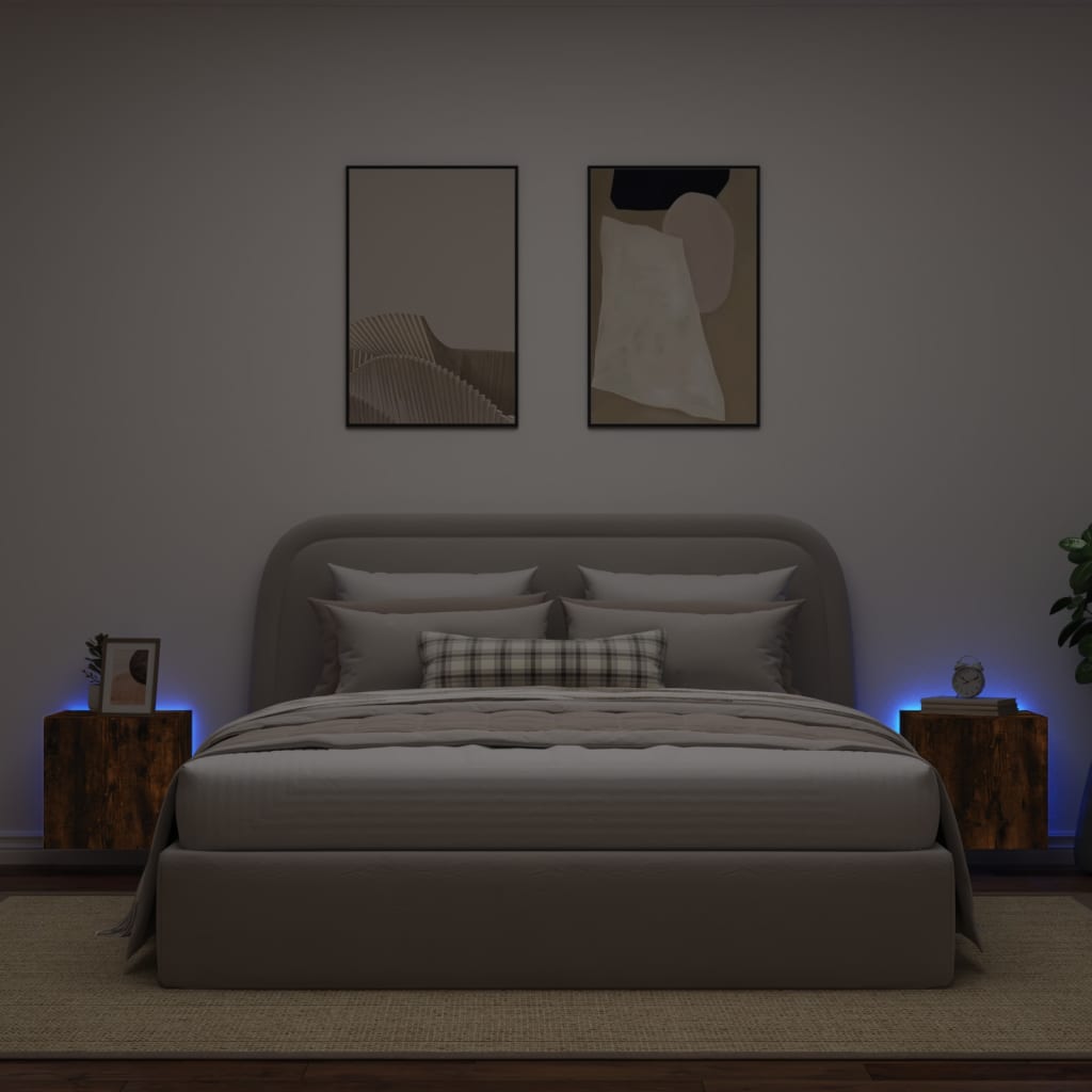 Meubles TV muraux et lumières LED 2pcs chêne fumé 40,5x35x40 cm - XIOS