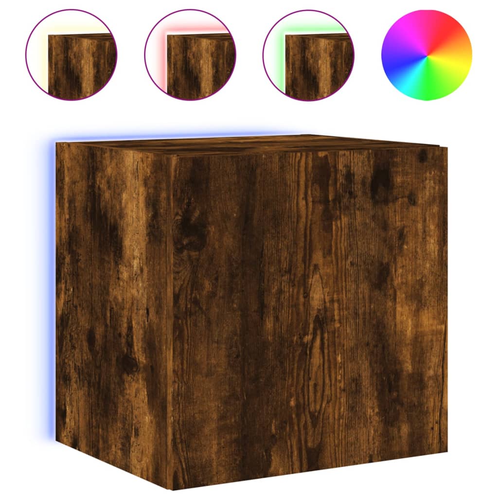 Meubles TV muraux et lumières LED 2pcs chêne fumé 40,5x35x40 cm - XIOS