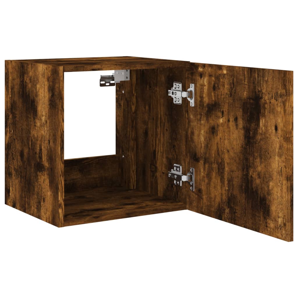 Meubles TV muraux et lumières LED 2pcs chêne fumé 40,5x35x40 cm - XIOS