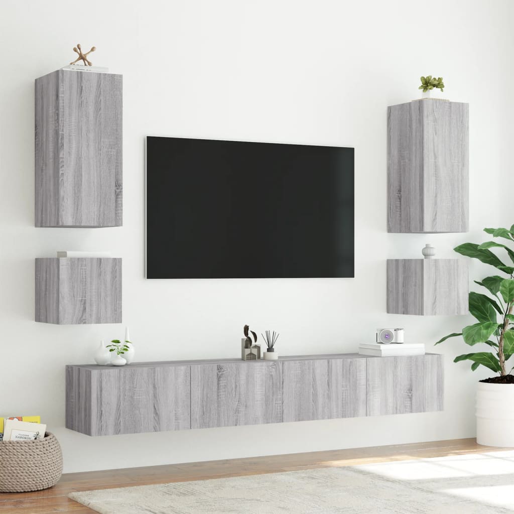 Meubles TV muraux et lumières LED 2pcs sonoma gris 40,5x35x40cm - XIOS