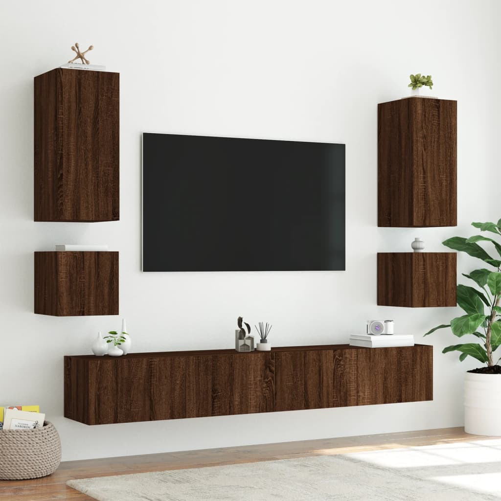 Meubles TV muraux lumières LED 2 pcs chêne marron 40,5x35x40 cm - XIOS