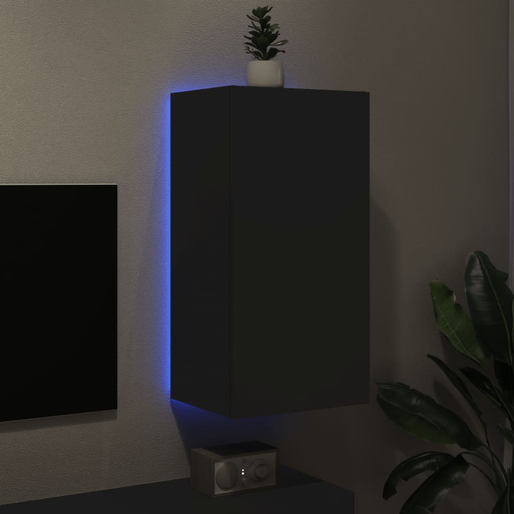 Meuble TV mural avec lumières LED noir 40,5x35x80 cm - XIOS