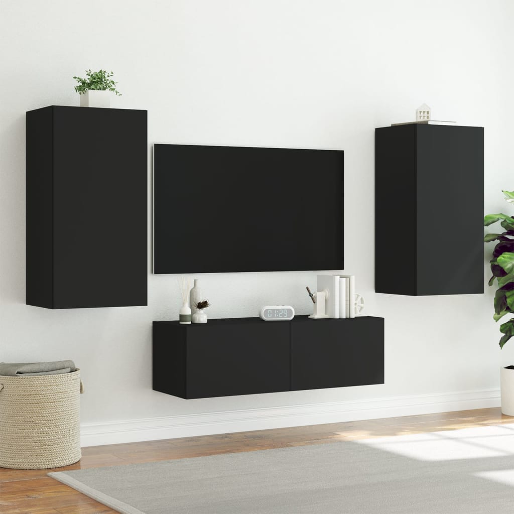 Meuble TV mural avec lumières LED noir 40,5x35x80 cm - XIOS
