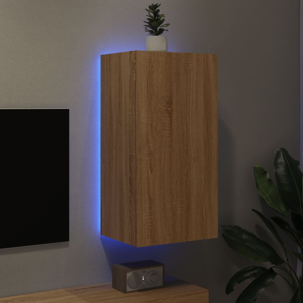 Meuble TV mural avec lumières LED chêne sonoma 40,5x35x80 cm - XIOS