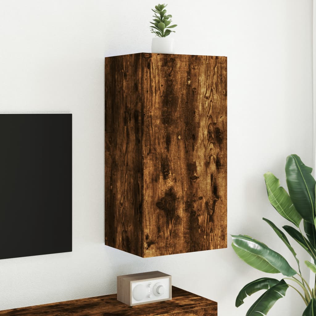 Meuble TV mural avec lumières LED chêne fumé 40,5x35x80 cm - XIOS