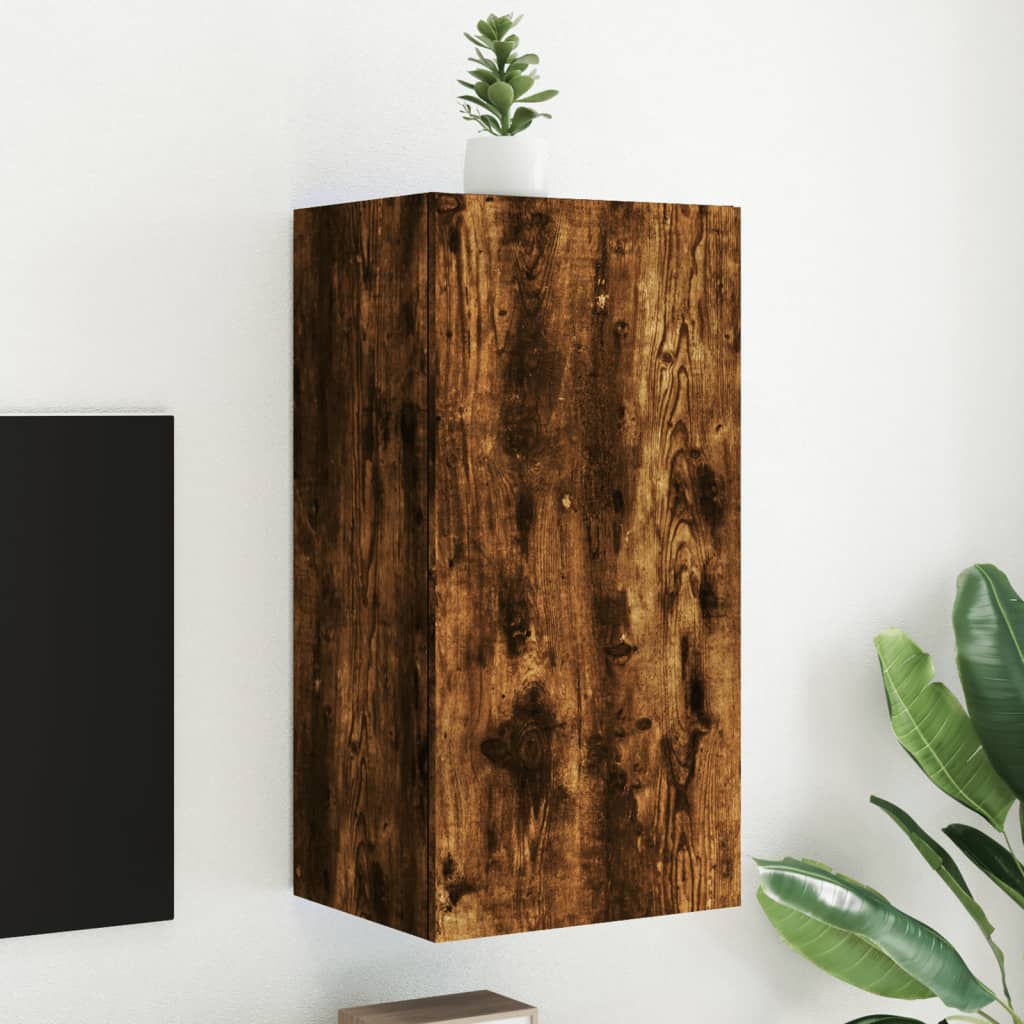 Meuble TV mural avec lumières LED chêne fumé 40,5x35x80 cm - XIOS