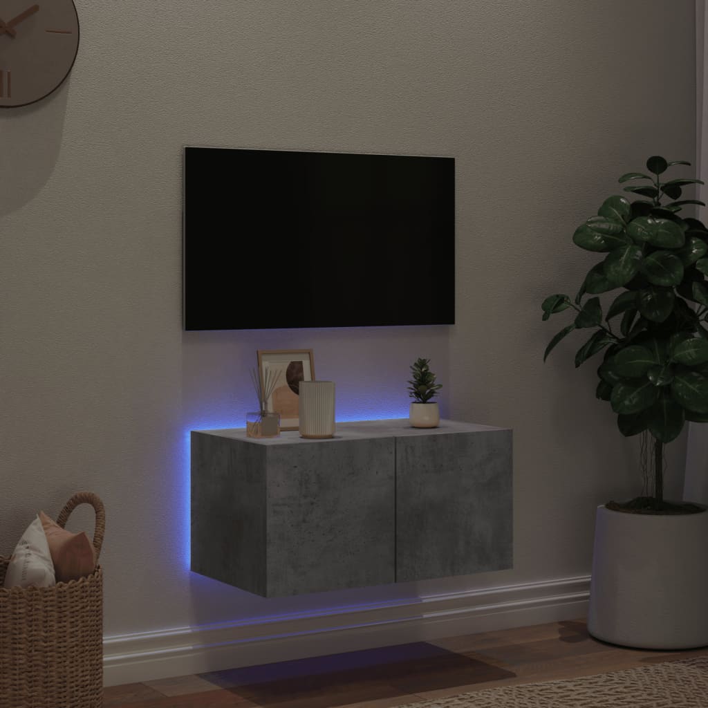 Meuble TV mural avec lumières LED gris béton 60x35x31 cm - XIOS