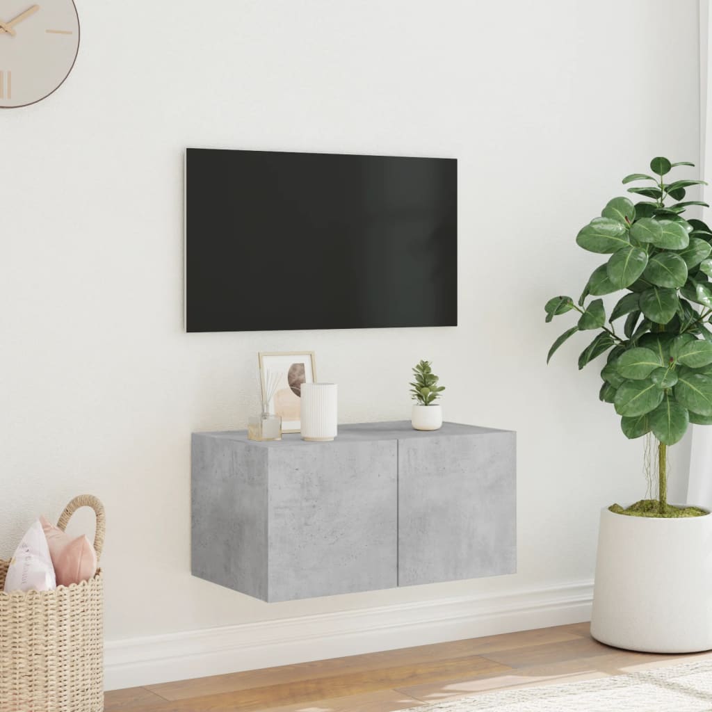 Meuble TV mural avec lumières LED gris béton 60x35x31 cm - XIOS
