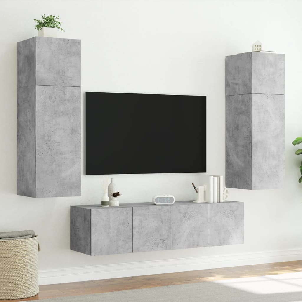 Meuble TV mural avec lumières LED gris béton 60x35x31 cm - XIOS