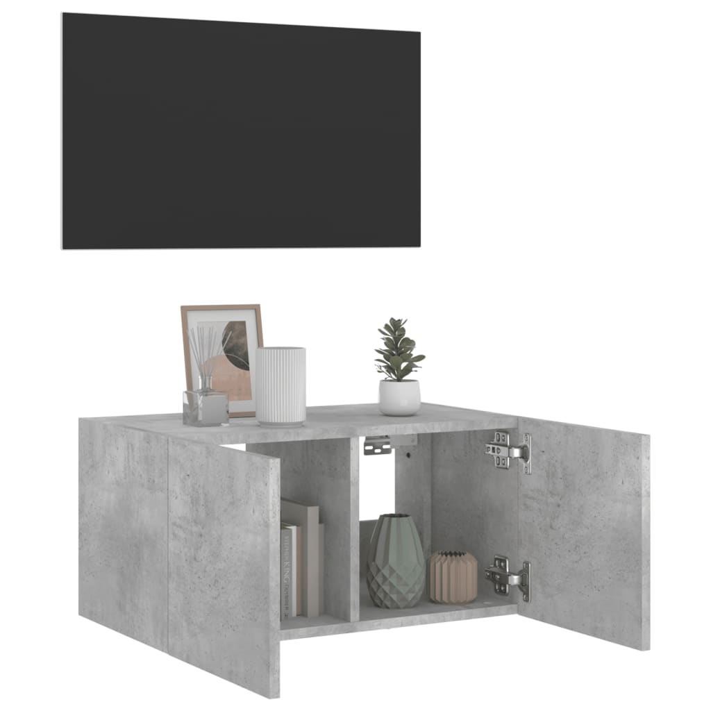 Meuble TV mural avec lumières LED gris béton 60x35x31 cm - XIOS