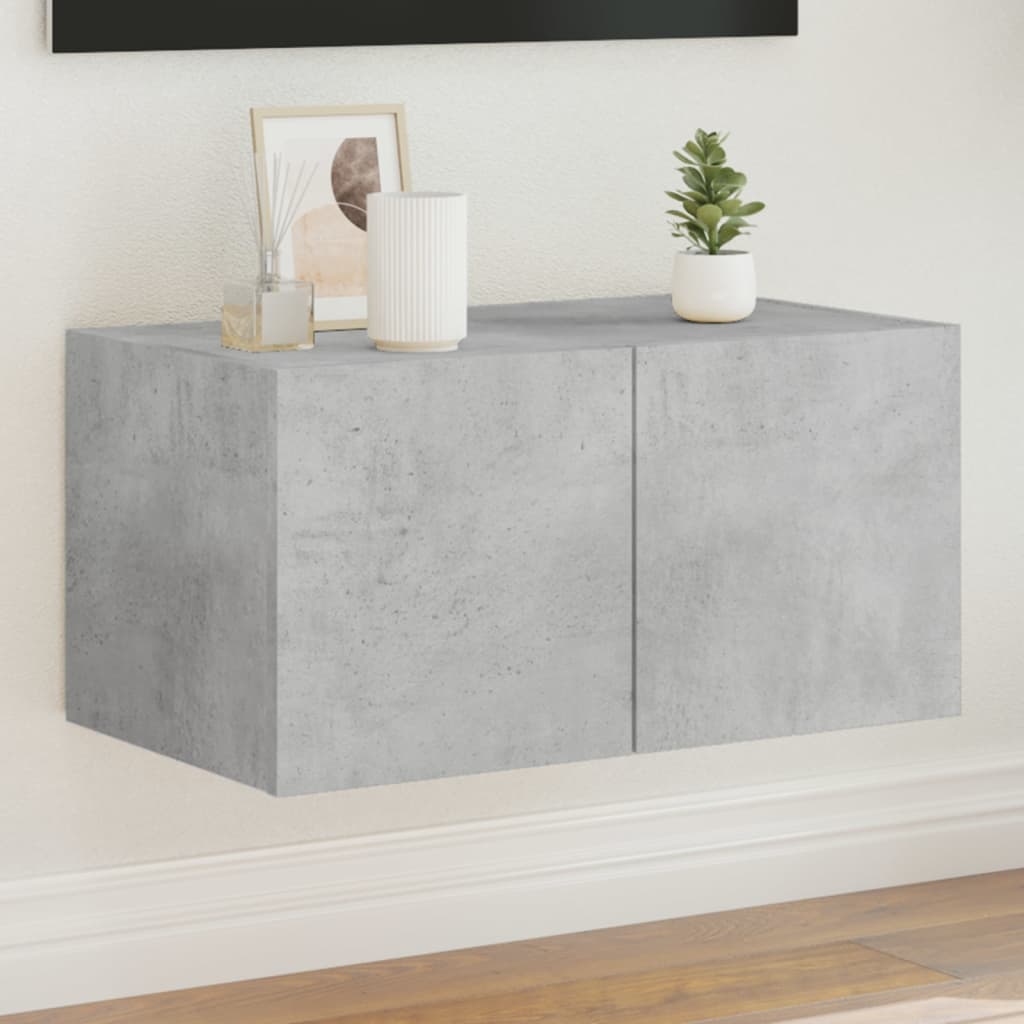 Meuble TV mural avec lumières LED gris béton 60x35x31 cm - XIOS