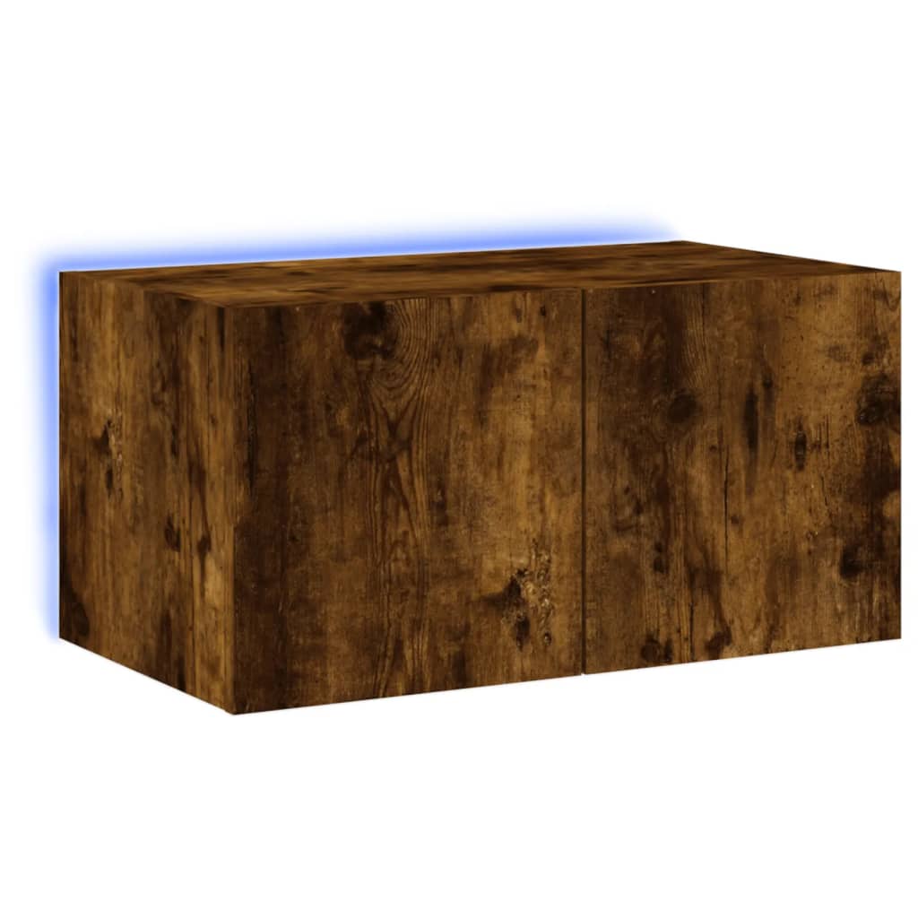 Meuble TV mural avec lumières LED chêne fumé 60x35x31 cm - XIOS