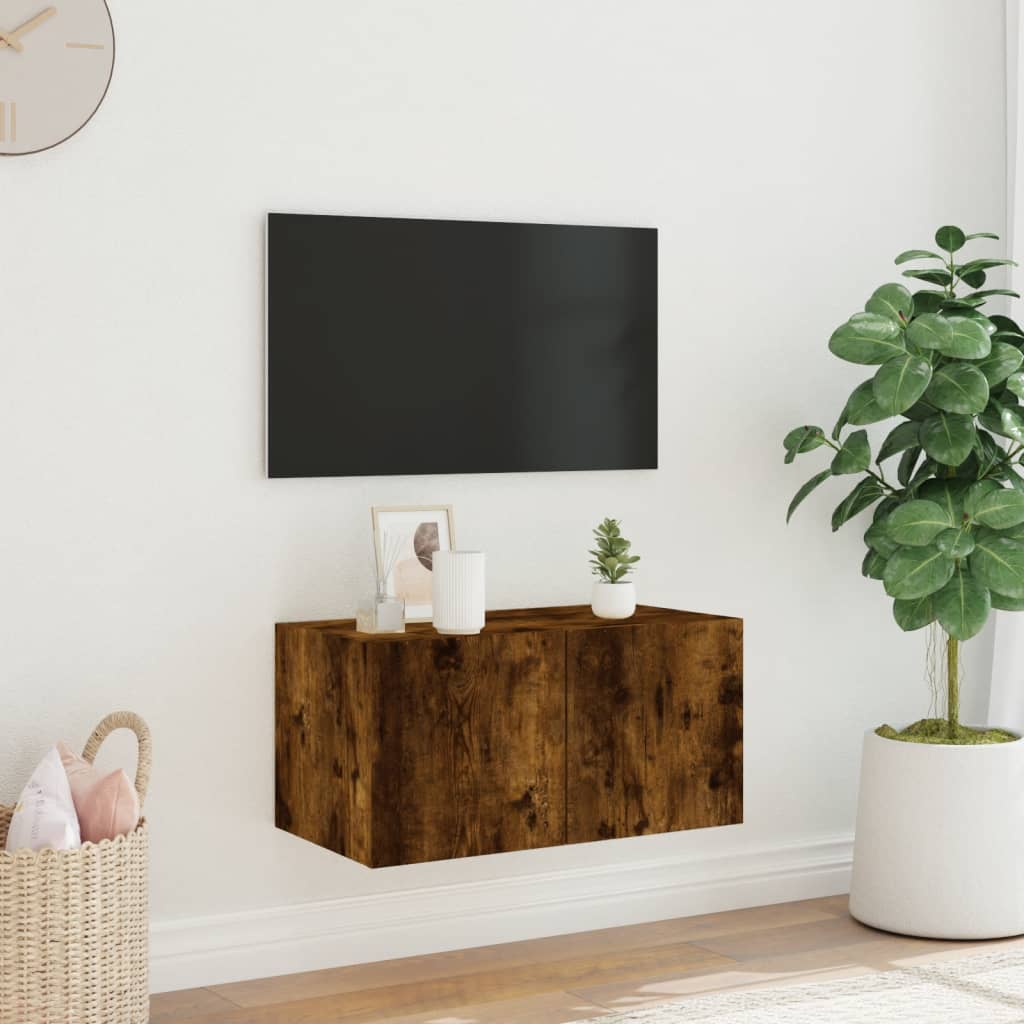 Meuble TV mural avec lumières LED chêne fumé 60x35x31 cm - XIOS