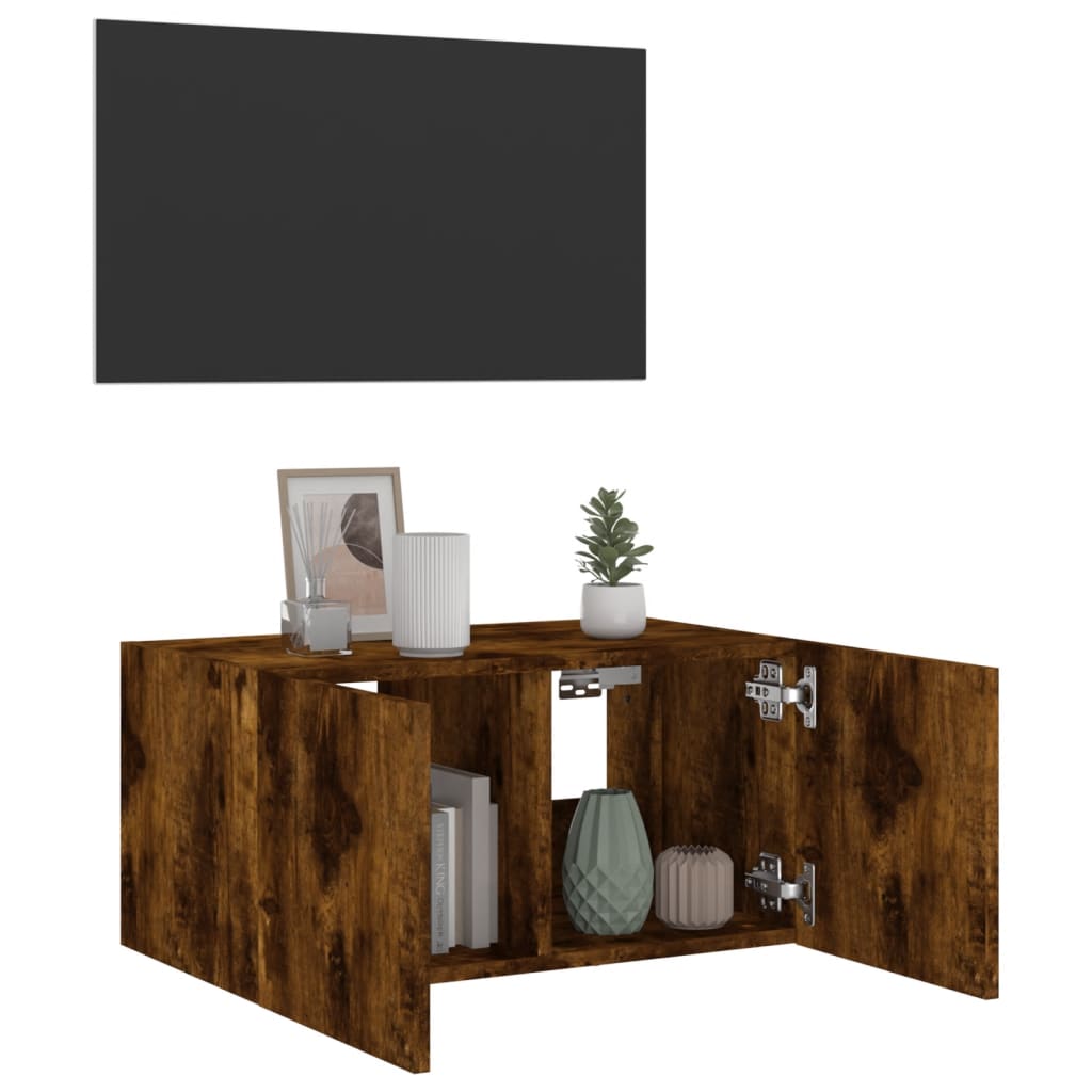 Meuble TV mural avec lumières LED chêne fumé 60x35x31 cm - XIOS