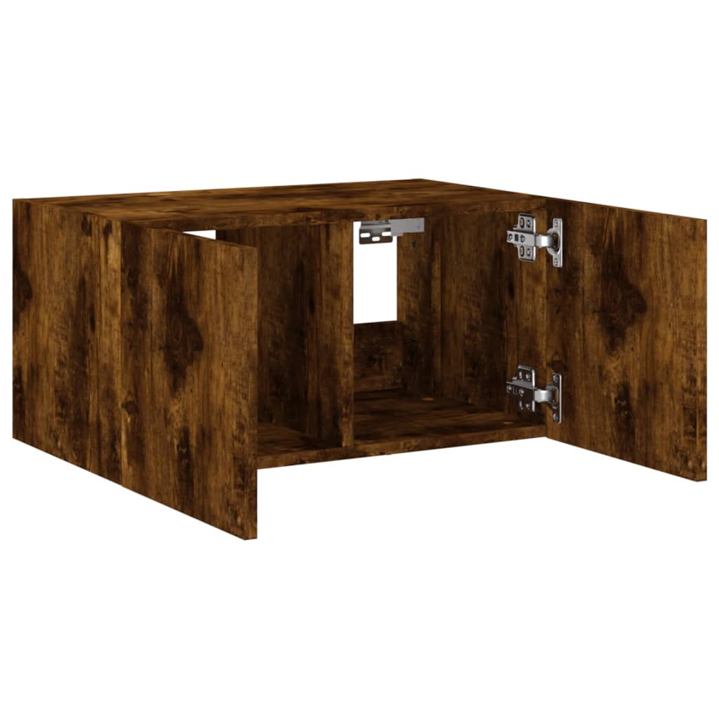 Meuble TV mural avec lumières LED chêne fumé 60x35x31 cm - XIOS