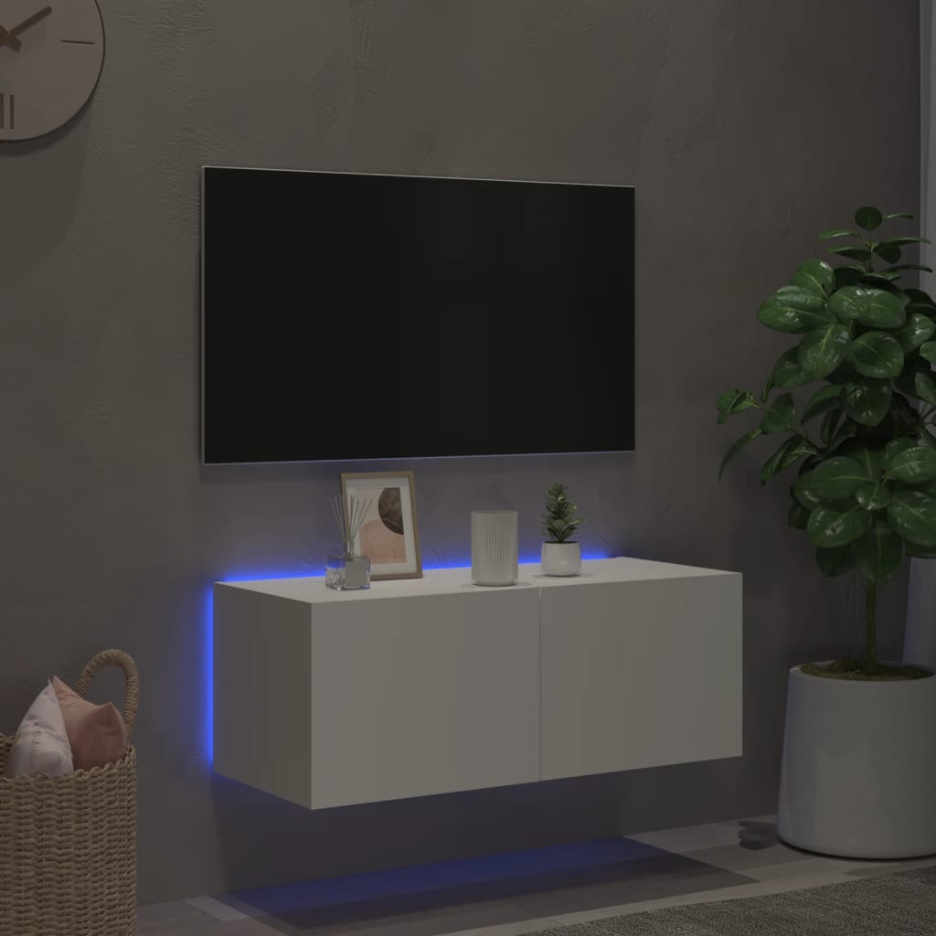 Meuble TV mural avec lumières LED blanc 80x35x31 cm - XIOS