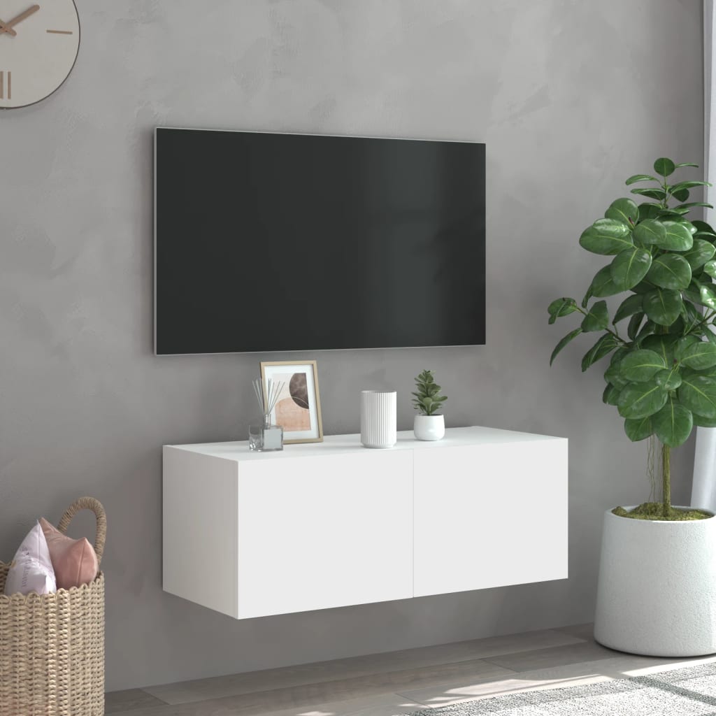 Meuble TV mural avec lumières LED blanc 80x35x31 cm - XIOS