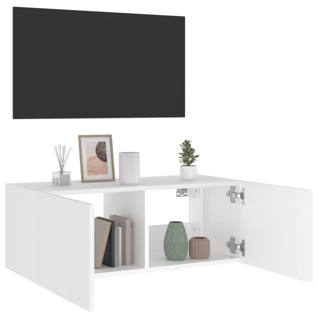 Meuble TV mural avec lumières LED blanc 80x35x31 cm - XIOS
