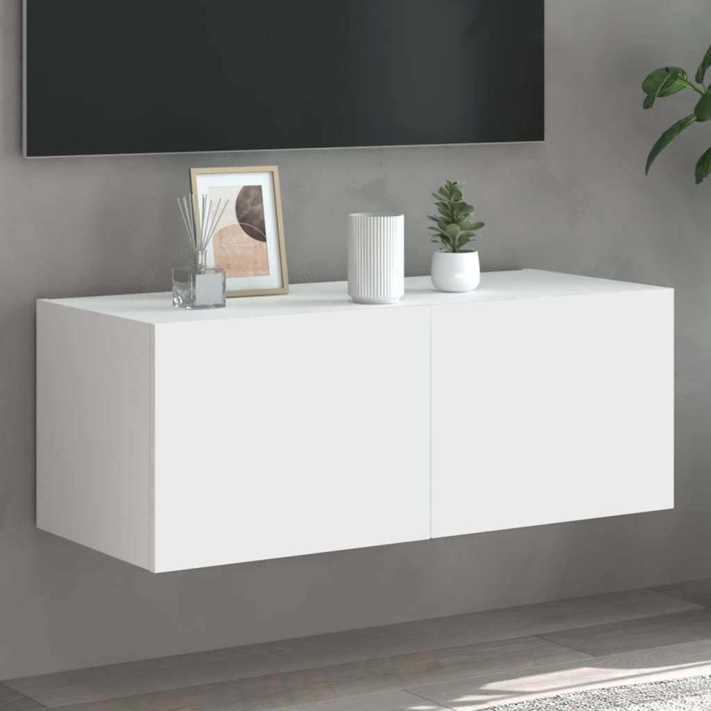Meuble TV mural avec lumières LED blanc 80x35x31 cm - XIOS