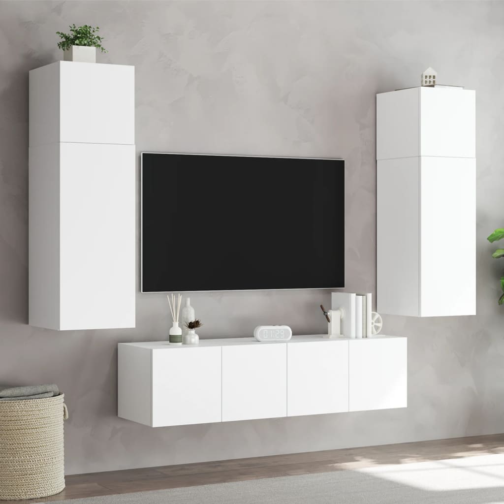 Meubles TV muraux avec lumières LED 2 pcs blanc 80x35x31 cm Meubles TV vidaXL   