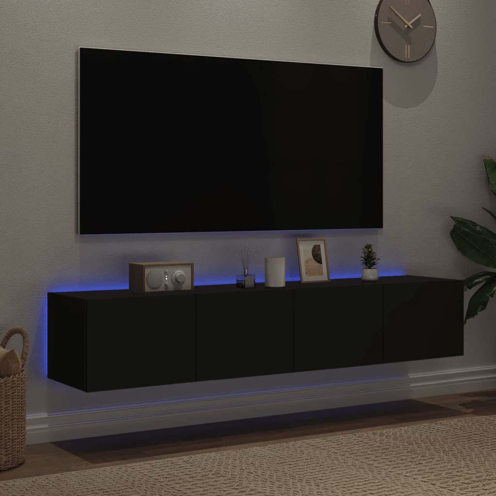 Meubles TV muraux avec lumières LED 2 pcs noir 80x35x31 cm Meubles TV vidaXL   