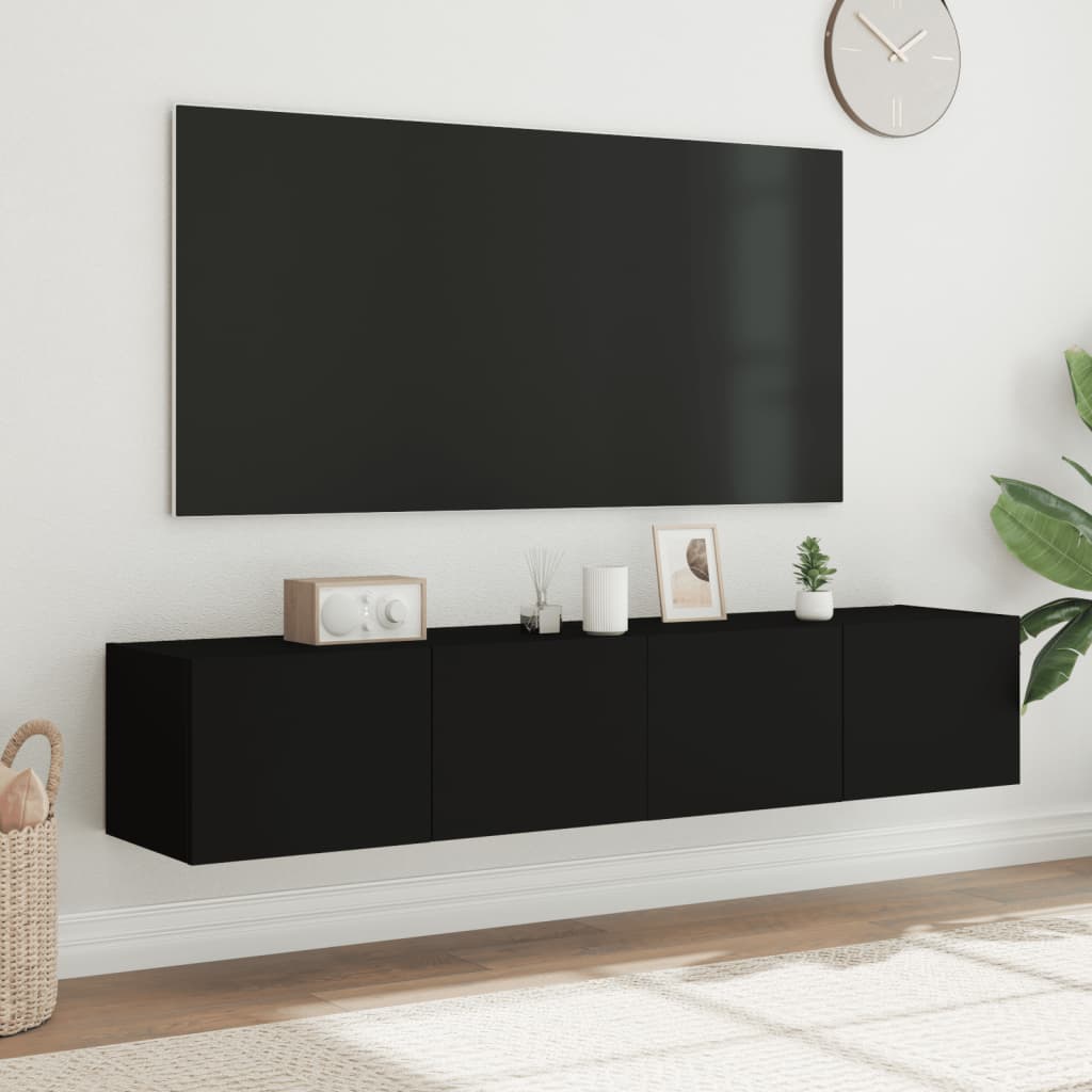 Meubles TV muraux avec lumières LED 2 pcs noir 80x35x31 cm Meubles TV vidaXL   