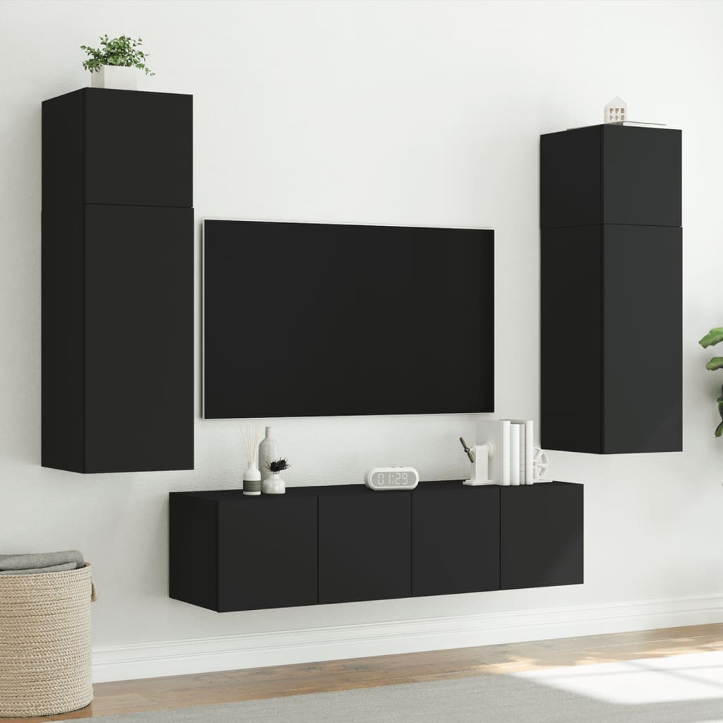 Meubles TV muraux avec lumières LED 2 pcs noir 80x35x31 cm Meubles TV vidaXL   