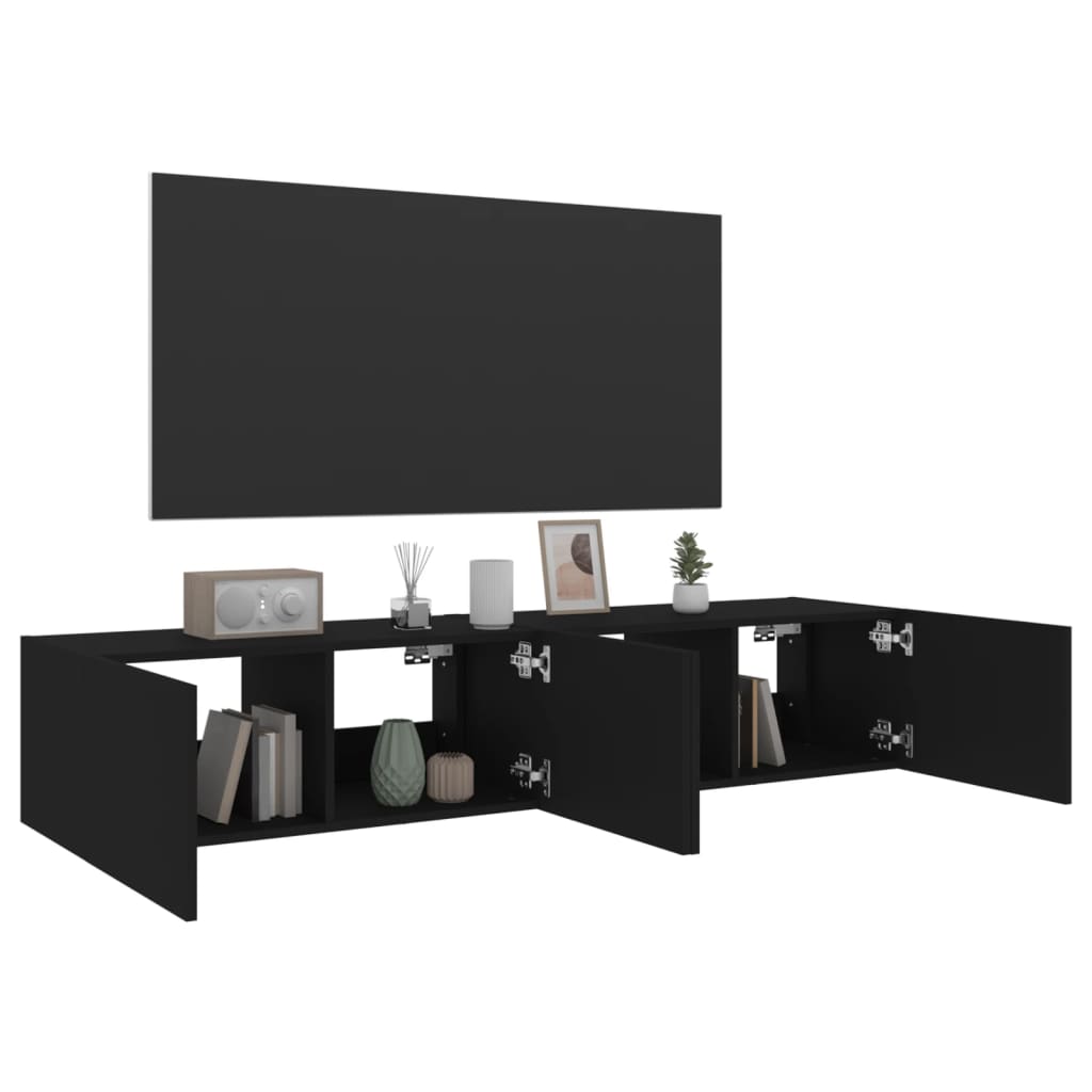 Meubles TV muraux avec lumières LED 2 pcs noir 80x35x31 cm Meubles TV vidaXL   
