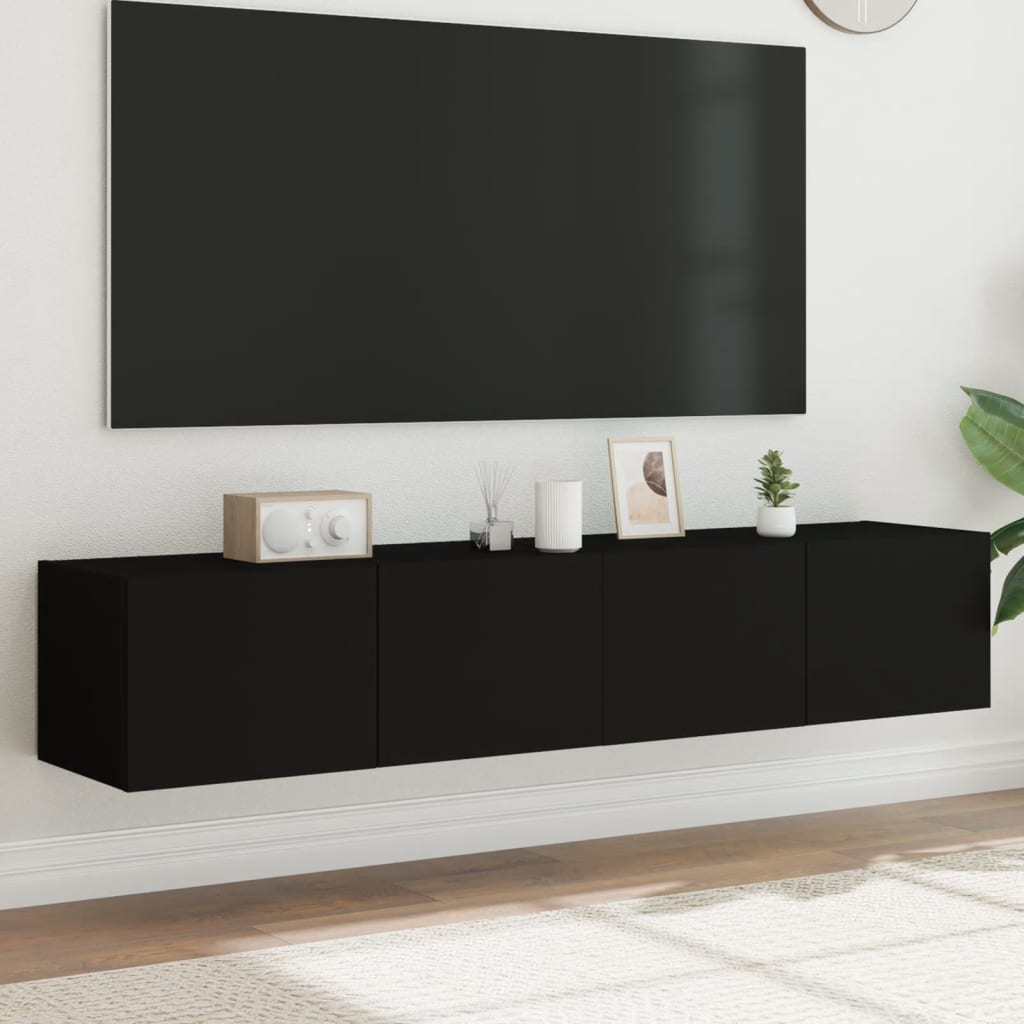 Meubles TV muraux avec lumières LED 2 pcs noir 80x35x31 cm Meubles TV vidaXL   