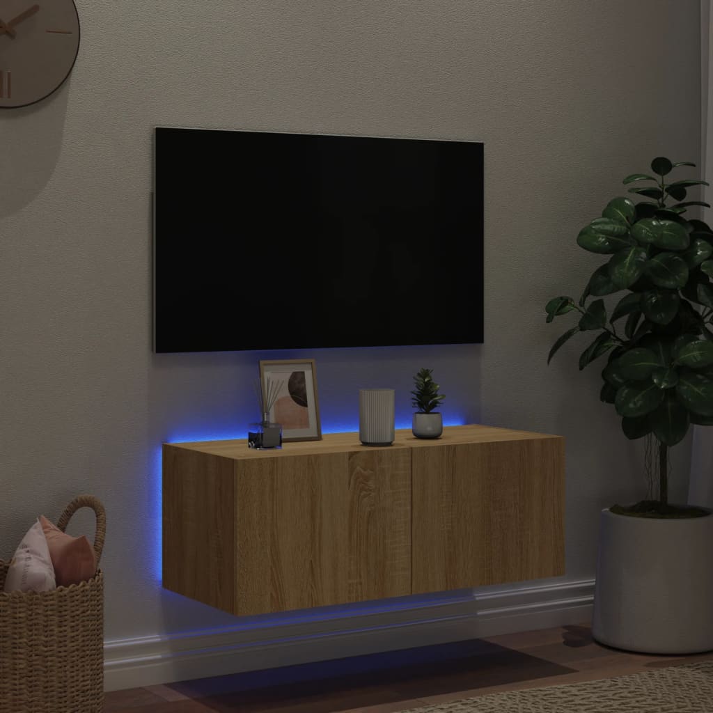 Meuble TV mural avec lumières LED chêne sonoma 80x35x31 cm - XIOS